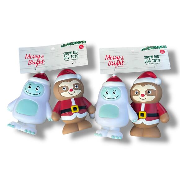 Merry & Bright Big Squeaker Dog Toys Winter Sloth Abominable Snowman Set Of 4 - Picture 2 of 3